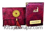 Nubuk Kumaş Kaplı ve Çantalı Yasin Kitabı Seti (Bordo)