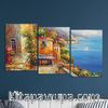 Full Frame 3 Parçalı Ahşap Poster - Basamaklı Yerleşim - Liman Manzarası Yunanistan (FF-BY048)