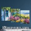 Full Frame 3 Parçalı Ahşap Poster - Basamaklı Yerleşim - Mavi Pencere (FF-BY044)