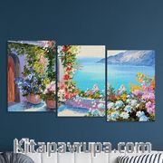 Full Frame 3 Parçalı Ahşap Poster - Basamaklı Yerleşim - Taraçadan Sahil (FF-BY042)