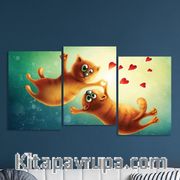 Full Frame 3 Parçalı Ahşap Poster - Basamaklı Yerleşim -  Kediler Aşk (FF-BY016)