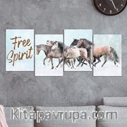 Full Frame 4 Parçalı Ahşap Poster - Basamaklı Yerleşim - Free Spirit (FF-BY060)