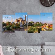 Full Frame 4 Parçalı Ahşap Poster - Basamaklı Yerleşim - Ayasofya (FF-BY058)