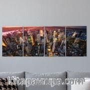 Full Frame 4 Parçalı Ahşap Poster - Hizalı Yerleşim - Manhathan New York (FF-HY067)