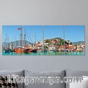 Full Frame 4 Parçalı Ahşap Poster - Hizalı Yerleşim - Marmaris Limanı (FF-HY065)