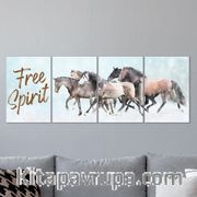 Full Frame 4 Parçalı Ahşap Poster - Hizalı Yerleşim - Free Spirit (FF-HY059)