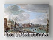 Full Frame Rulo Kanvas - Aert van der Neer - A Frozen River near a Village, with Golfers and Skaters (FF-KT024)