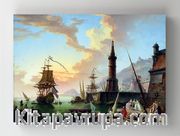 Full Frame Rulo Kanvas - Claude-Joseph Vernet - A Seaport (FF-KT038)