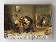 Full Frame Rulo Kanvas - David Teniers the Younger - Two Men playing Cards in the Kitchen of an Inn (FF-KT043)