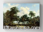 Full Frame Rulo Kanvas - Meindert Hobbema - A Woody Landscape with a Cottage (FF-KT110)