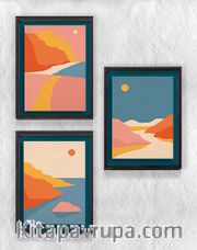 Full Frame Duvar Sanatları - Minimalist Manzara Dağlar - Üçlü Set (FF-DS010)