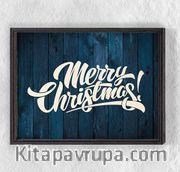 Full Frame Duvar Sanatları - Ahşap Desenler - Merry Christmas Lacivert (FF-DS022)