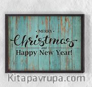 Full Frame Duvar Sanatları - Ahşap Desenler - Merry Christmas Turkuaz (FF-DS024)