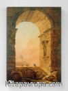 Full Frame pratiCanvas Tablo - Hubert Robert - Landscape with an Arch and The Dome of St Peter's in Rome(FF-PCŞ252)