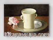 Full Frame pratiCanvas Tablo - Francisco de Zurbarán - A Cup of Water and a Rose (FF-PCŞ231)