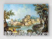 Full Frame pratiCanvas Tablo - Michele Marieschi - Buildings and Figures near a River with Rapids (FF-PCŞ282)