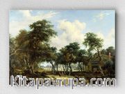 Full Frame pratiCanvas Tablo - Meindert Hobbema - A Woody Landscape with a Cottage (FF-PCŞ278)