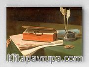 Full Frame pratiCanvas Tablo - François Bonvin - Still Life with Book, Papers and Inkwell (FF-PCŞ232)