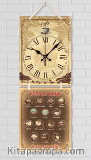 Full Frame Duvar Sanatları - Nostaljik Ahşap Duvar Saati - Coffee Menu  - İkili Set (FF-NS199)