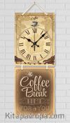 Full Frame Duvar Sanatları - Nostaljik Ahşap Duvar Saati -  Coffee Break  - İkili Set (FF-NS198)