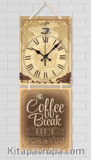 Full Frame Duvar Sanatları - Nostaljik Ahşap Duvar Saati -  Coffee Break  - İkili Set (FF-NS198)