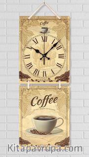 Full Frame Duvar Sanatları - Nostaljik Ahşap Duvar Saati -  Best Coffee  - İkili Set (FF-NS195)