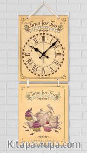 Full Frame Duvar Sanatları - Nostaljik Ahşap Duvar Saati - Purple Teapot - İkili Set (FF-NS194)