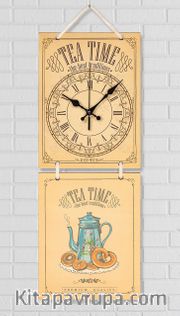 Full Frame Duvar Sanatları - Nostaljik Ahşap Duvar Saati - Blue Teapot - İkili Set (FF-NS193)