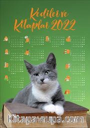 2022 Takvimli Poster - Kediler ve Kitaplar - Yeşil