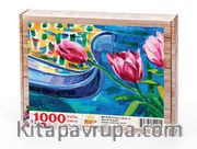 Pembe Laleler ve Gondol Venedik Ahşap Puzzle 1000 Parça (UK11-M)