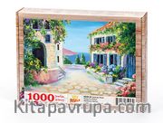 Sahilde Mavi Panjurlu Evler Ahşap Puzzle 1000 Parça (MZ25-M)