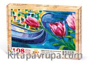 Pembe Laleler ve Gondol Venedik Ahşap Puzzle 108 Parça (UK06-C)