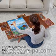Portatif Kısa Ayaklı 6 Çekmeceli Puzzle Masası - Ceviz (PCPM01-MM)