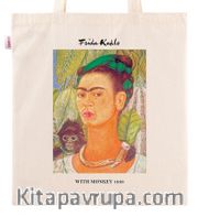 Askılı Bez Çanta - Ressamlar - Frida Kahlo - With Monkey 1938