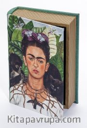 Kitap Şeklinde Ahşap Hediye Kutu - Ressamlar - Frida Kahlo - With Thorn Necklace And Hummingbird 1940