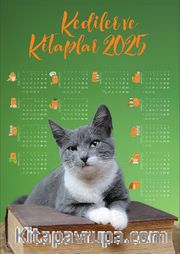 2025 Takvimli Poster - Kediler ve Kitaplar - Yeşil