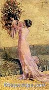 Çiçek Düzelten Kız / Osman Hamdi Bey (OHB 008-60x110) (Çerçevesiz)