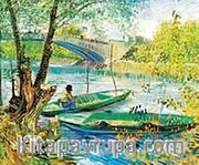 Baharda Balık Avı Clichy Köprüsü / Vincent Van Gogh (VGV 030-60x75) (Çerçevesiz)