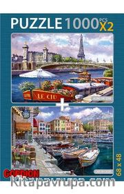 Cafe in Cassis Along The Seine 2x1000 Parça Puzzle Takım