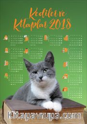 2018 Takvimli Poster - Kediler ve Kitaplar - Yeşil