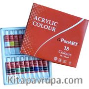Ponart Okul Boya Seti Takım Akrilik 18 Renk*12Ml Tüp