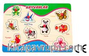 Montessori Ahşap Zeka Oyunları / w-Pin Puzzle - Animals