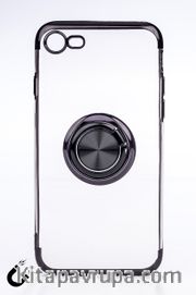 Telefon Kılıfı - Apple iPhone 7 ve 8 - Yüzüklü Şeffaf - Siyah (TŞY-002)