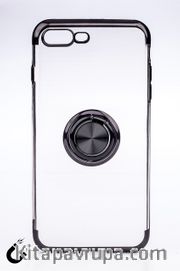 Telefon Kılıfı - Apple iPhone 7 Plus ve 8 Plus - Yüzüklü Şeffaf - Siyah (TŞY-004)
