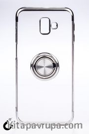 Telefon Kılıfı - Samsung Galaxy J6 - Yüzüklü Şeffaf - Gümüş (TŞY-023)