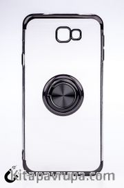 Telefon Kılıfı - Samsung Galaxy J7 Prime  - Yüzüklü Şeffaf - Siyah (TŞY-024)