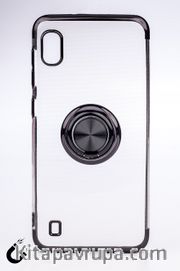 Telefon Kılıfı - Samsung Galaxy M10 ve A10  - Yüzüklü Şeffaf - Siyah (TŞY-026)