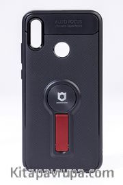 Telefon Kılıfı - Huawei P SMART 2019  - Mat Siyah - Bordo Ayaklı (TMS-031)