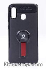 Telefon Kılıfı - Samsung Galaxy A20 - A30  - Mat Siyah - Bordo Ayaklı (TMS-051)
