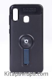 Telefon Kılıfı - Samsung Galaxy A20 - A30  - Mat Siyah - Petrol Mavisi Ayaklı (TMS-054)